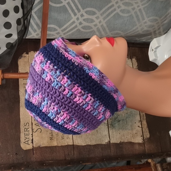 Accessories - M9 Handmade Purple Pink Tone Crochet Striped Beanie Cap Hat Toboggan